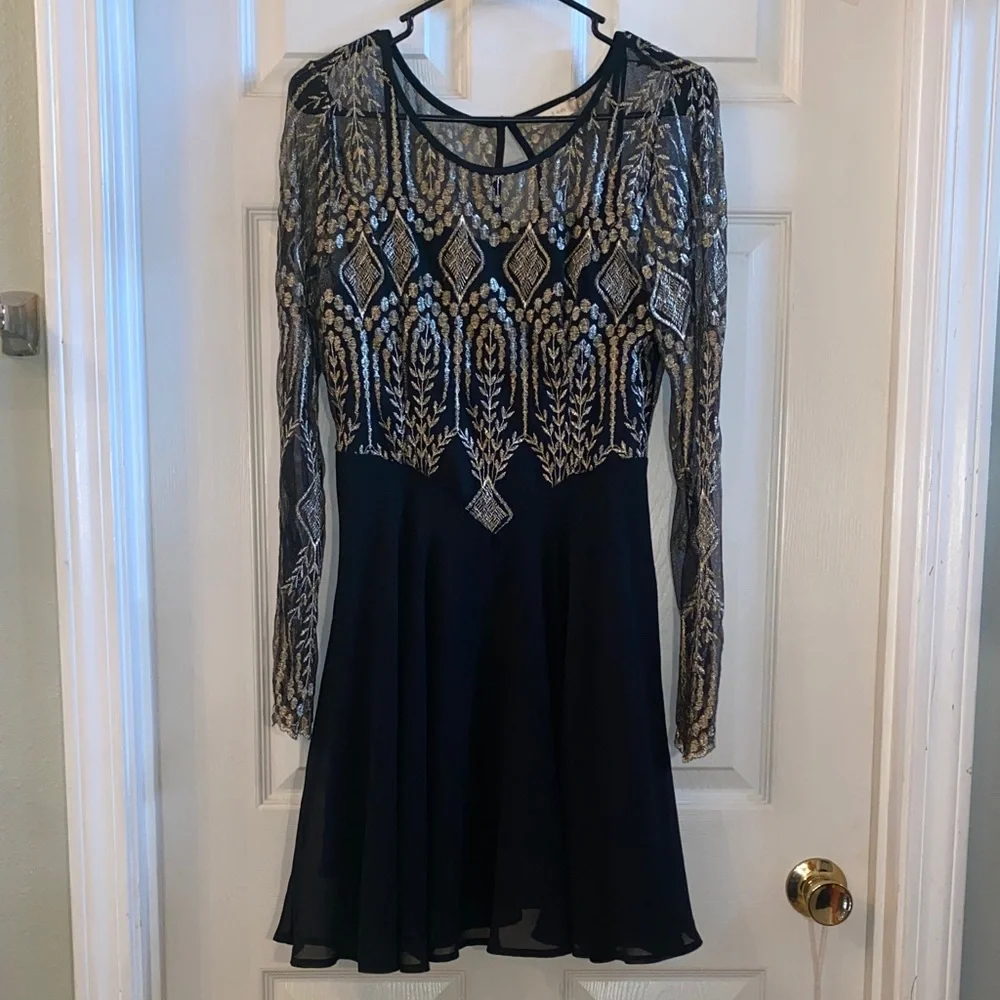 Altar'd State Black Dress with Gold Detailing